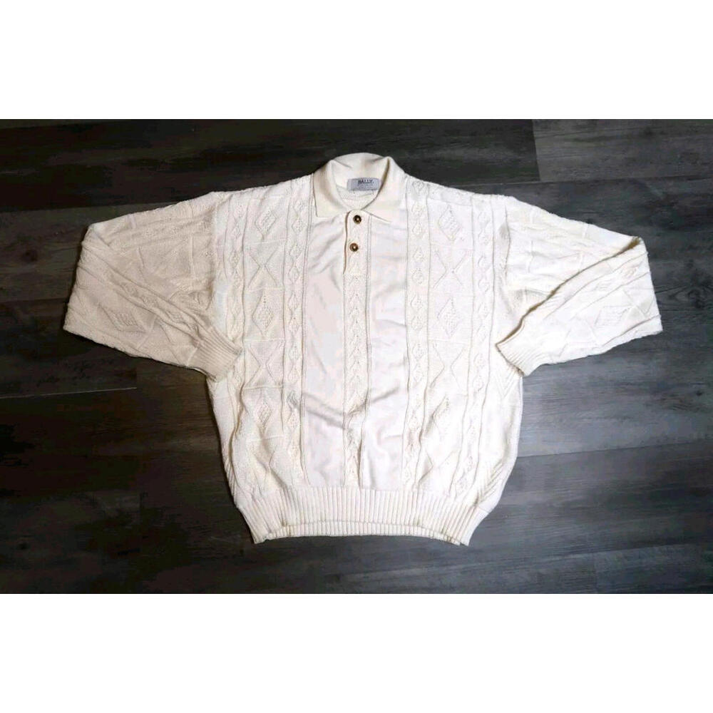 Bally Of Switzerland Designer Wool Fisherman Sweater Made In Italy Mens XL 48"